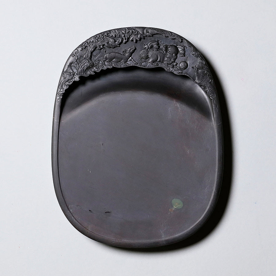 麻子坑 彫花硯 有眼 卵型